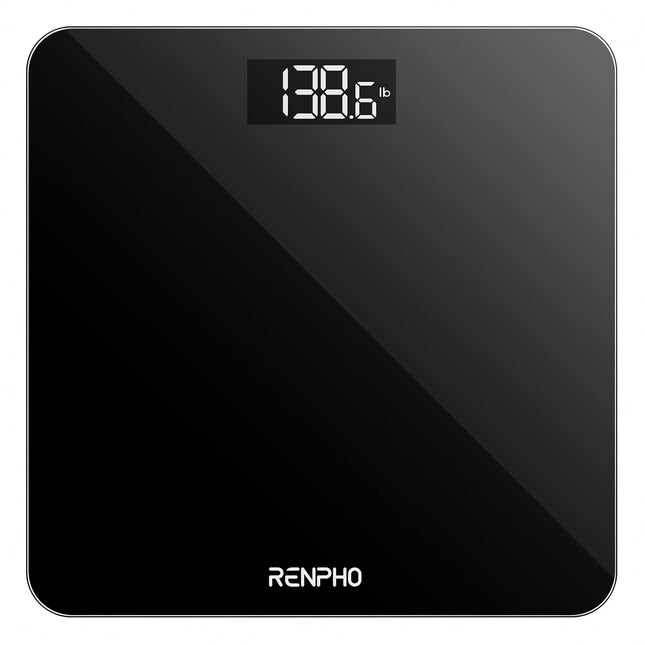 RENPHO Personal Scale, Body Scale with High-Precision Sensors, Digital Personal Scale with Step-On Technology, Safety Glass Weight Scale, Black