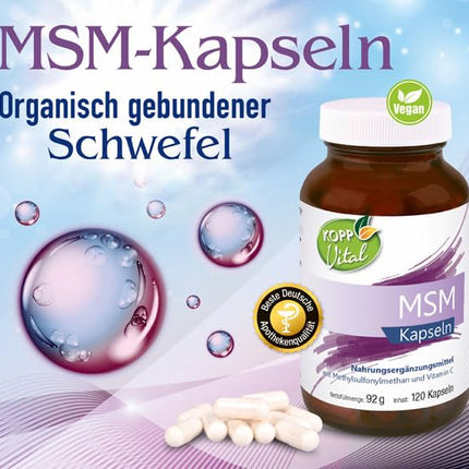 KOPP Vital® MSM | Capsules - vegan | 92 g | 1 x 120 capsules | with vitamin C | Organically bound sulfur | Gluten-free | Lactose-free | Pharmacy quality
