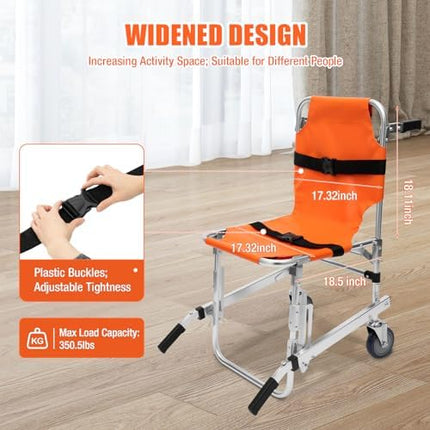 Carrying Chair 159kg Stair Chair 350lbs Stair Climber EMS Stairlift Made of Aluminum Alloy with 2 Wheels Ambulance Firefighter Evacuation for Elderly and Disabled