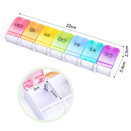 Opret Pill Box German, Pill Box 7 Days Rainbow Medicine Box Weekly Pill Box Small Easy to Open for On the Go