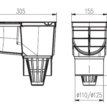 MCH| 325 E| Downpipe drain, gutter drain| Drain diameter: DN 110| Black