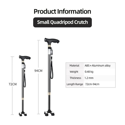 KCareU Walking Sticks for Seniors, LED Light, Non-Slip Walking Stick with Adjustable Length for Elderly, with Ultra-Light 4-Leg Base