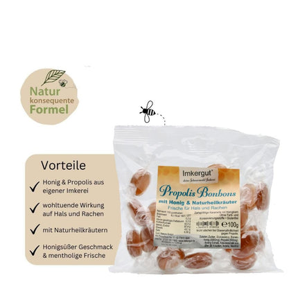 Honey Propolis Candies | from beekeepers | Throat lozenges with natural medicinal herbs | 100 g bag, beekeeping goods