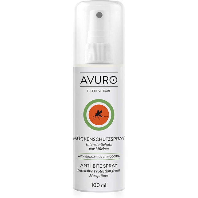 AVURO Mosquito Repellent Spray 100ml, long-lasting protection against insects, 100% plant-based active ingredient Eucalyptus Citriodora Oil, DEET-free