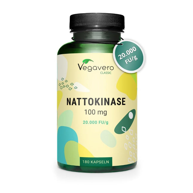 Nattokinase Capsules High Dose | 20,000 FU/g | From Natto – fermented soybeans | 180 Capsules | Laboratory-tested | Vegan – no additives | German production Vegavero®