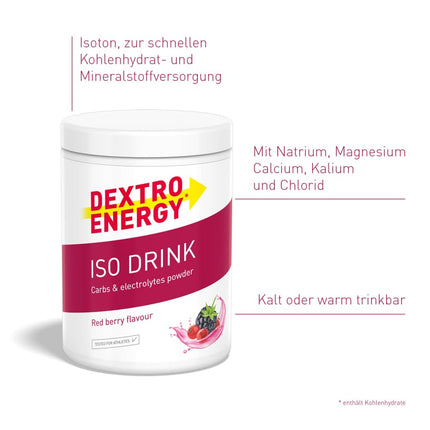 Dextro Energy, Iso Drink Electrolyte Sports Drink Powder, Red Berry, With Sodium, Magnesium, Potassium, Chloride, for fast energy, 440g