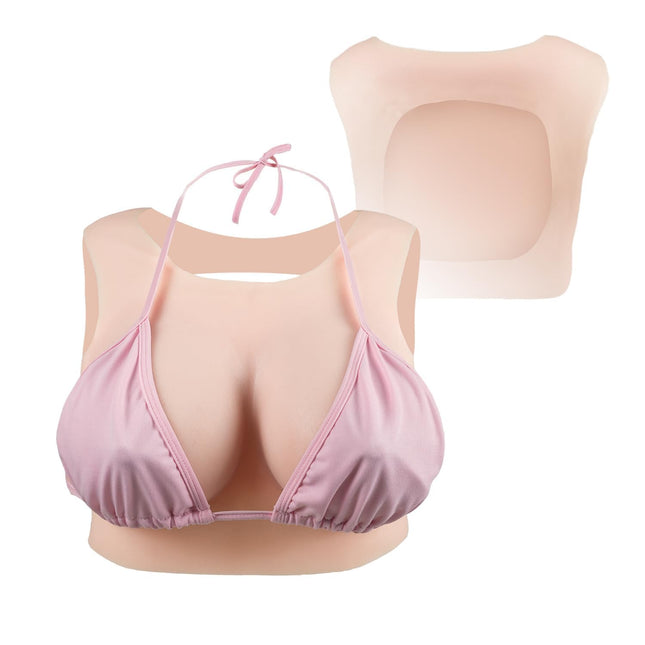 CYOMI Silicone Breast Forms Realistic Breast Plates Round Collar Hollow Back for Crossdresser Transgender Cosplay BG Cup