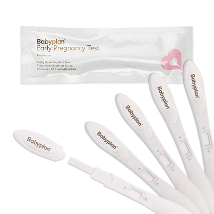 5 x Pregnancy Test Early Test Babyplan (HCG), Hygienic Pregnancy Test 10 mIU ml (highly sensitive) for baby planning (99.6% accuracy) Very long, wide and easy to use