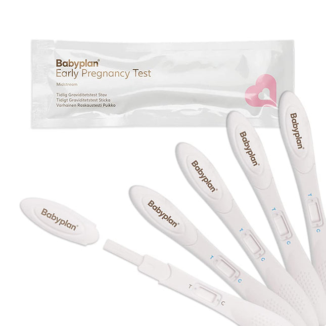 5 x Pregnancy Test Early Test Babyplan (HCG), Hygienic Pregnancy Test 10 mIU ml (highly sensitive) for baby planning (99.6% accuracy) Very long, wide and easy to use