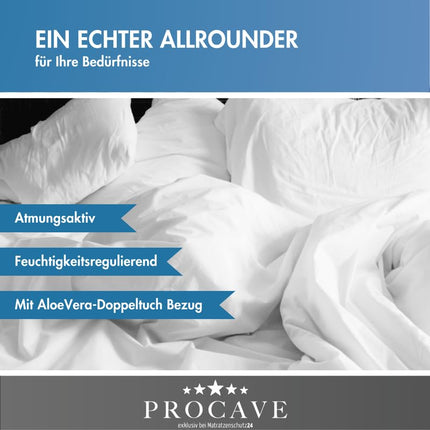 PROCAVE bed wedge | wedge-shaped foam cushion | breathable mattress riser | Made in Germany | Aloe Vera double-cloth cover | 160 cm x 45 cm x 15/1 cm