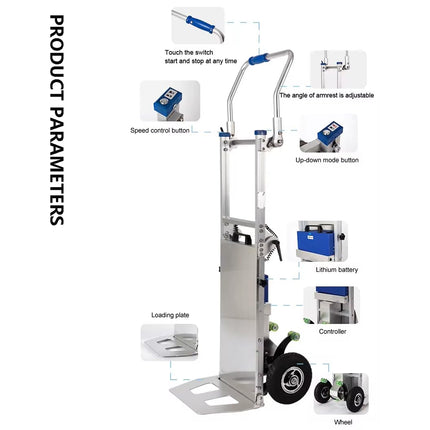 HZWJD Electric Stair Climber, with extendable handle, electric stair climber, electric stair climber made of aluminum alloy, trolley wheels, dolly trolley, load capacity 200 kg A