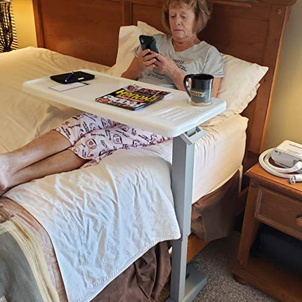 Carex Overbed Table – Flat Roll-Up Bed Table with Adjustable Height – Over the Bed Table for Home