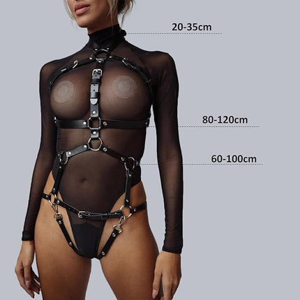 FANSEELM Leather Harness for Women - Sexy Outfit for Party, Punk Erotic Lingerie, Rave Cosplay Gothic Costume, Fetish Bondage - Belt, Chest Harness