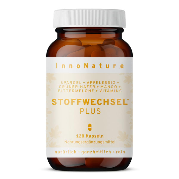 InnoNature Metabolism Plus Capsules | Made with asparagus, apple cider vinegar, green oats, rosehip, mango, and bitter melon | 120 capsules, including vitamin C from rosehip extract, 80 mg