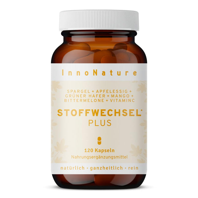 InnoNature Metabolism Plus Capsules | Made with asparagus, apple cider vinegar, green oats, rosehip, mango, and bitter melon | 120 capsules, including vitamin C from rosehip extract, 80 mg