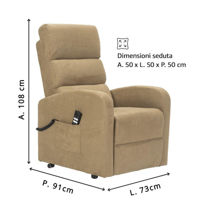 POLTRONE ITALIA Jessica 2 Motors PERSONALIZED recliner chair with medical device 4 wheels micro spring seat fluffy camel