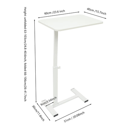 Caskunbsy Bedside Table, Overbed Table on Wheels, Height-Adjustable, Adjustable Bedside Table for Hospital and Home, Rolling Laptop Table (White)
