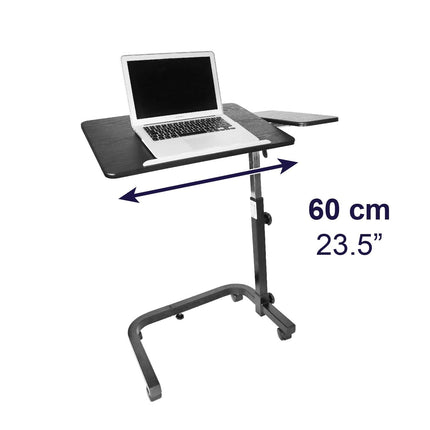 KMINA - Overbed table on castors, height-adjustable, hospital bed side table, nursing bed, bed with castors, black