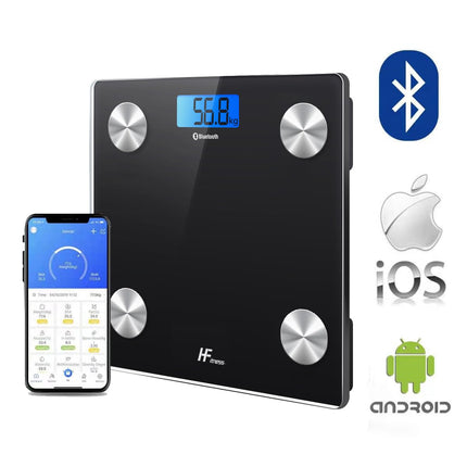 HomeFashion HFitness Body Fat Scale 28x28cm 19x BODY DATA iOS and Android App Intelligent Digital Bathroom Scales Personal Body Scales Body Weight Meter BMI Bluetooth