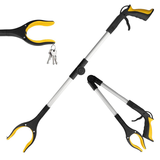 Foldable Grabber, Grabber for Seniors, Grabber, Garbage Tongs, The tip can attract magnetic objects such as keys and is suitable for picking up objects (yellow, 80 cm)