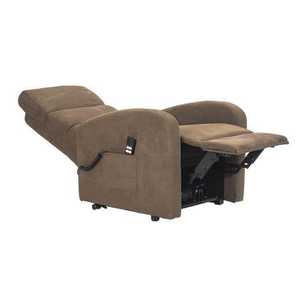 Sime LU-2 electric TV chair for seniors with 2 motors, independently adjustable backrest and footrest, 4-wheel kit, non-deformable seat, microfiber recliner with stand-up aid, brown