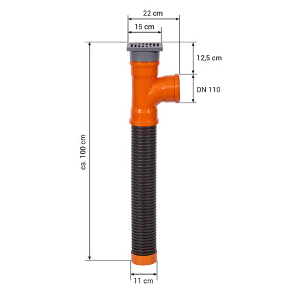 Rainwater infiltration shaft 110 mm x length 1 m with drain - drainage pipe yard drain floor drain 15 x 15 cm - plastic patio rainwater infiltration box - drainage infiltration shaft leaf protection