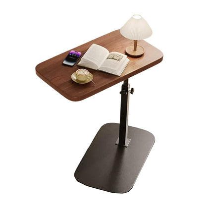 Side Table C Shape Metal Bedside Table Made of Synthetic Fiberboard, Liftable Nightstand for Bedroom, Thickened Table Top Rotates 360°, for Home, Hospital (Brown)