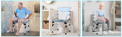 Gimisgu Toilet Shower Chair Mobile Toilet Chair for Seniors Height Adjustable Toilet Chair with Armrest Backrest and Toilet Bucket Multifunctional Chair Anti-Slip for Bedroom and Bathroom