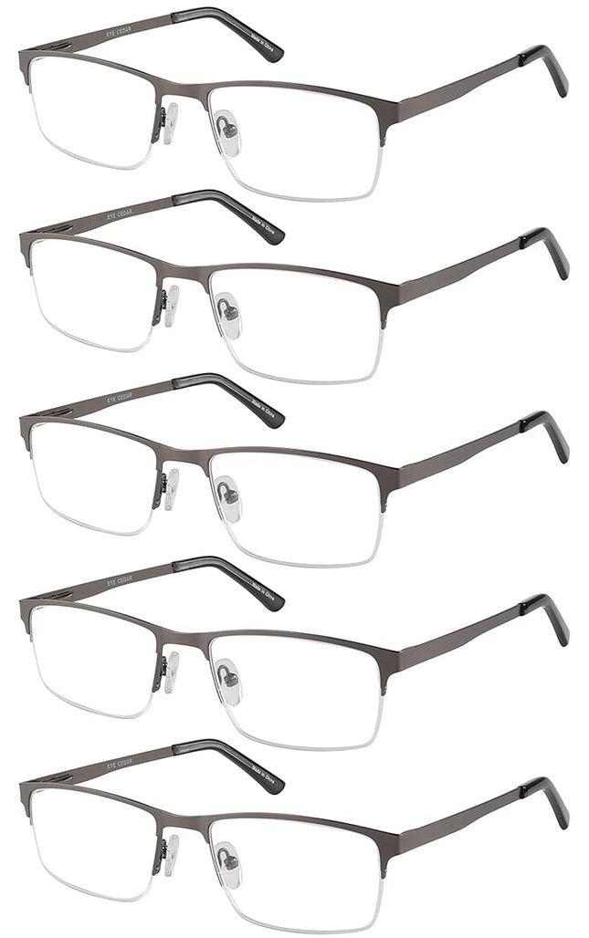 EYECEDAR Amcedar 5 pieces reading glasses men square frame metal gray stainless steel material spring hinges included reading glasses 2.00