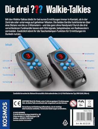 The Three Investigators Walkie Talkies by KOSMOS, radio set for children ages 6 and up, with lamp function, detective toy, spy equipment, role play