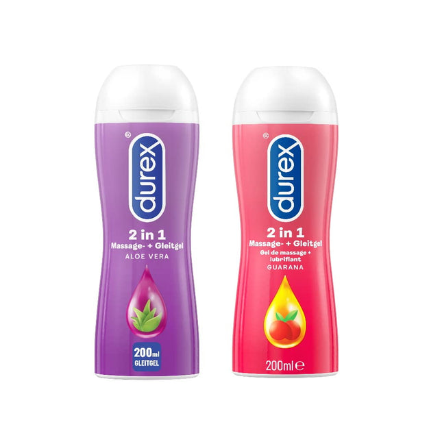 Durex Play 2-in-1 Massage &amp; Lubricant Guarana + Durex Play 2-in-1 Massage &amp; Lubricant Aloe Vera – Water-based lubricant for intimate experiences for two – 2 x 200 ml dispensers