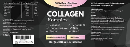 Collagen Hyaluronic Acid Complex, 120 Collagen Capsules from grass-fed beef, enriched with biotin, vitamin C, B2, zinc &amp; selenium, 1000mg collagen hydrolysate per day