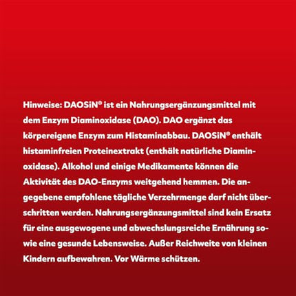 DAOSiN tablets to supplement the body's own DAO enzyme for the breakdown of histamine from food, clinically tested, over 90% recommendation rate - 120 tablets