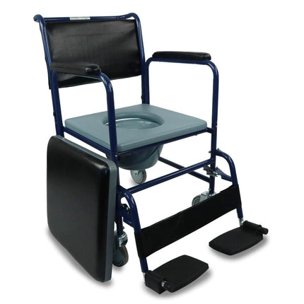 Mobiclinic, Commode Chair with Wheels, Barco, European Brand, Toilet Seat for the Elderly and Disabled, Toilet Seat, Folding Armrests, Removable Footrests, Lid, Parking Brake, Blue