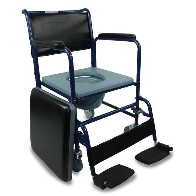 Mobiclinic, Commode Chair with Wheels, Barco, European Brand, Toilet Seat for the Elderly and Disabled, Toilet Seat, Folding Armrests, Removable Footrests, Lid, Parking Brake, Blue