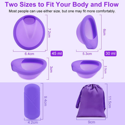 ACWOO Menstrual Disc, 2 Period Discs (S+L), Leak-Proof Menstrual Cups Made of Medical-Grade Silicone, Reusable Discs for All Flows - Safe for Sports and Swimming