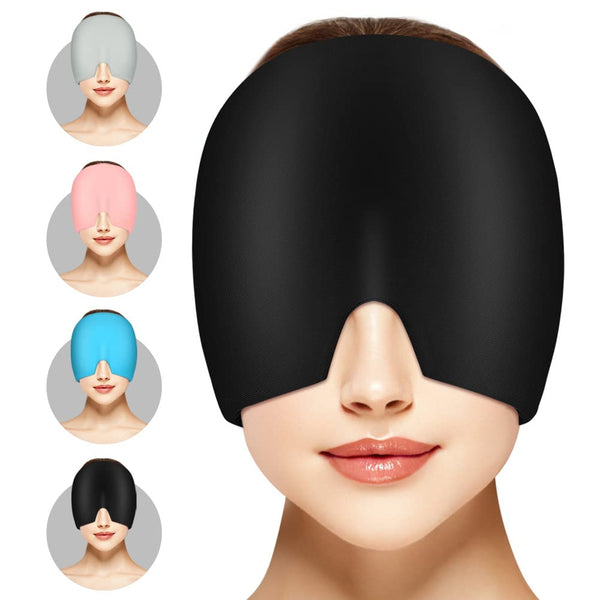ACWOO Gel Cooling Cap Migraine Headache Relief Stretchable Headache Hat Cold Therapy Cap Sleep Mask, Heady Mask for Puffy Eyes Stress Relief (Black)
