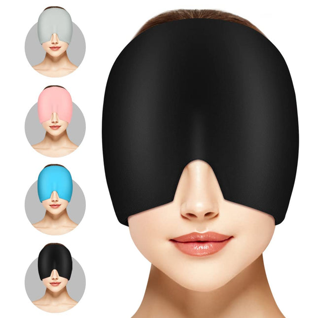 ACWOO Gel Cooling Cap Migraine Headache Relief Stretchable Headache Hat Cold Therapy Cap Sleep Mask, Heady Mask for Puffy Eyes Stress Relief (Black)