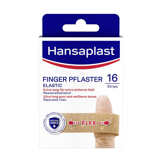 Hansaplast Elastic Fingerstrips Plasters (16 Strips), extra long wound plasters especially for wounds on the fingers, flexible and breathable finger plasters