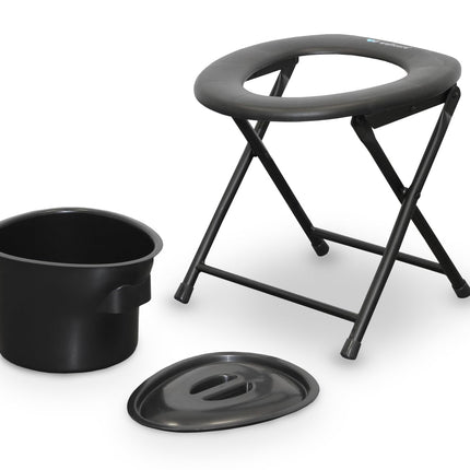 WELLCORE Commode Chair with Toilet, Foldable, Portable, Compact, Aluminum Frame, Removable Toilet, Easy to Clean, Black, up to 100 kg, up to 100 kg