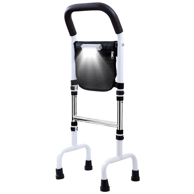 Elderly standing aid, standing aid bed, adjustable height standing aid, mobile standing aid with storage bag and 4 handles and motion light, suitable for elderly and disabled people, walking aid