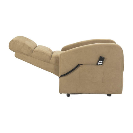 Sime LU-2 ADJUSTABLE electric recliner for seniors with 2 motors, independently adjustable backrest and footrest, 4-wheel kit, non-deformable seat, microfiber recliner with stand-up aid, camel
