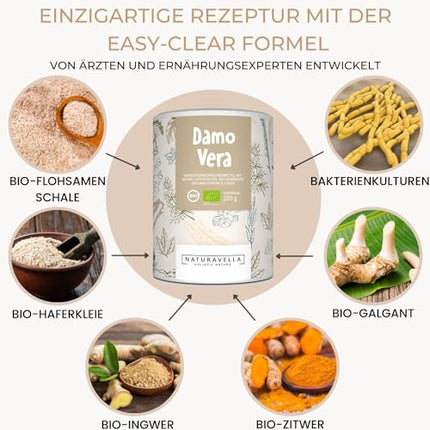DamoVera® The Organic Colon Cleanse from the Experts | Premium complex of organic fiber, organic spices, and bacterial cultures | Highly dosed, vegan, and laboratory-tested, 250g