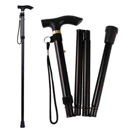 Girls'Love Talk Unisex Foldable Walking Stick Folding Alpenstock Lightweight Canes Height Adjustable Walking Sticks, Hand Strap Stick Hiking, Walking Stick (Black)