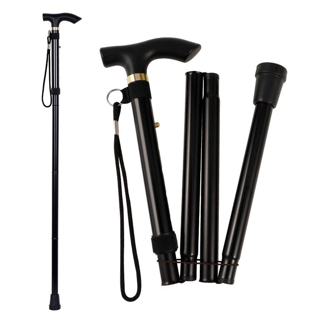 Girls'Love Talk Unisex Foldable Walking Stick Folding Alpenstock Lightweight Canes Height Adjustable Walking Sticks, Hand Strap Stick Hiking, Walking Stick (Black)