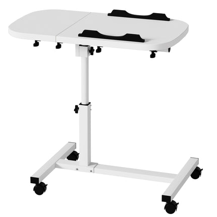 mosegor Mobile Side Table Height-Adjustable Nursing Table for Bed with 4 Casters, 60×40cm Laptop Table, Rotating Overbed Table for Living Room, Bedroom, Office, Bed, Sofa, Max. 20KG, White