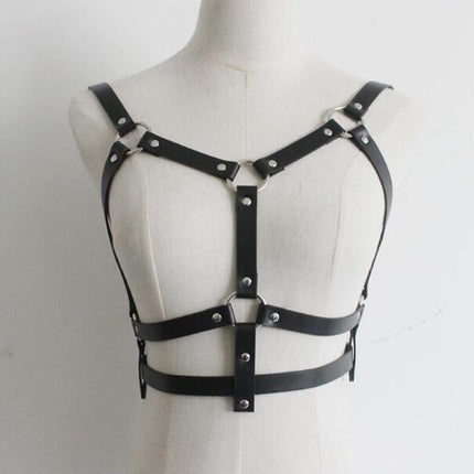 BDSMYEE Leather Harness, BDSM Lingerie, Bra Body Harness, Sexy Outfit for Women, Dominatrix, Rave, Fetish Clothing (F)