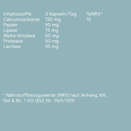 BitterLiebe Bitter Enzyme* Complex Capsules with 5 digestive enzymes - against flatulence - with papain, lactase, alpha-amylase, lipase, and protease - Monthly pack