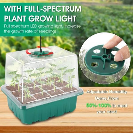 Indoor greenhouse cultivation box, 6 pieces mini greenhouse cultivation with high lid, seedling starter with timing controller (8 LEDs), trays greenhouse cultivation tray with 10 labels and 2 tools