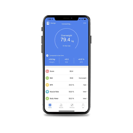 HomeFashion HFitness Body Fat Scale 28x28cm 19x BODY DATA iOS and Android App Intelligent Digital Bathroom Scales Personal Body Scales Body Weight Meter BMI Bluetooth